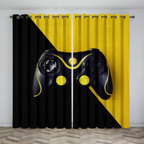 Rideaux de chambre exquis à œillets jaune noir console de jeu rideaux occultants acoustiques simples 92 x 91 pouces - rideaux d'impression 3D - rideaux perforés opaques - rideaux de salon, de chambre (1/5)