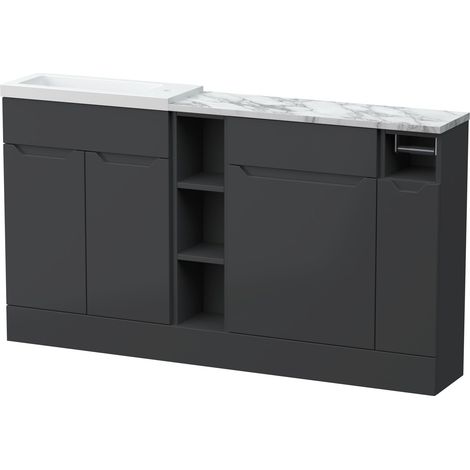 Teddesley Contemporary Floor Standing Compact 3 Door Vanity Basin WC Combination Unit with Basin and Worktop, 1500mm, Dark Grey