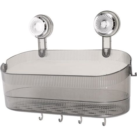 Organisateur de salle bain avec ventouses, étagère en plastique crochets pour savon et rasoirs, (1/5)