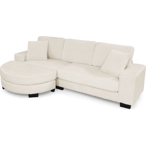 GagaCanapé d'angle en L – 4 places, 256,5 x 133,5 x 89 cm, velours côtelé classique, design modulaire avec pouf ovale, 2 coussins inclus, idéal pour salon, appartement et bureau, Beige (1/5)