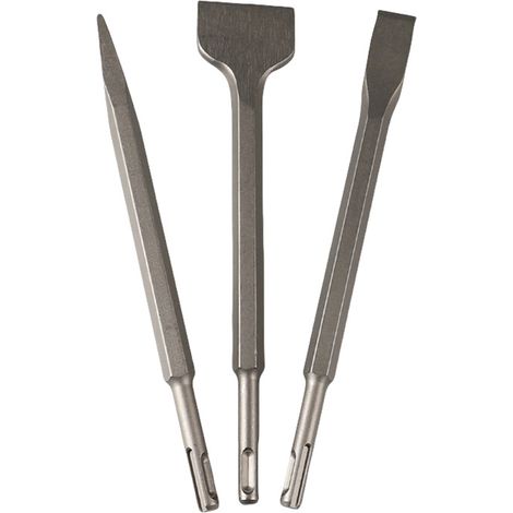 Burins SDS Plus, Tige Hexagonale Set 3 (Burin Large, Burin Plat, Burin Pointu) pour Béton, Carrelage, Blocs, Brique, Granit, pour Tous Les Marteaux à Percussion SDS Plus et Marteau électrique