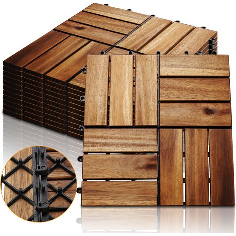 SWANEW Piastrelle in legno di acacia. piastrelle da giardino da 30x30 cm piastrelle terrazza. 4m². 12 doghe. piastrelle facili da posare (44 pezzi) (1/5)