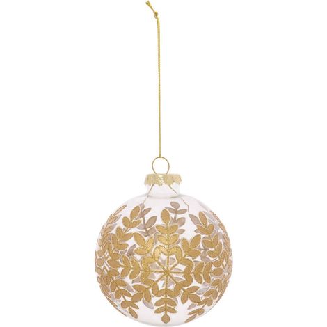 Boule de Noël en verre motif feuilles doré D. 80 mm - Feeric lights & christmas (1/2)