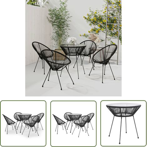 The Living Store Ensemble à dîner d'extérieur 5 pcs Rotin PVC Noir - Meubles De Jardin - Salon De Jardin - Set De Table - Mobilier De Jardin - Table Et Chaises (1/5)