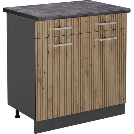 Mobiletto base per cucina R-Line, Rovere artigianale, 80 cm , PL Antracite, Vicco (1/4)