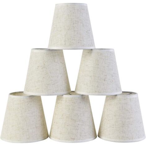 Abat-jour pour lustre, lot de 6, à clipser sur l'ampoule, petite taille 3,54 x 5,51 x 5,11 pouces, en tissu coton et lin, couleur blanc crème. (1/5)
