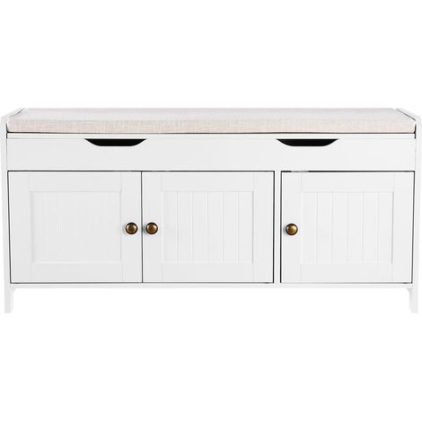 Mophorn Panca Scarpiera 1050 x 350 x 503 mm, Panca da Ingresso con Contenitore Sollevabile, Cuscino Seduta e 3 Scomparti, Capacità di Carico 113,4 kg, per Corridoio e Soggiorno, Nero (1/5)