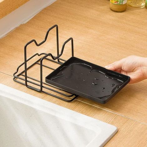 Porte-couvercles noir, porte-cuillères de cuisine, support pour plaque de cuisson et planche à découper (1/4)