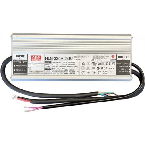 MW MEAN WELL HLG-320H-24B Alimentatore IP67 320W 24V 13,34A Dimmerabile 1-10V PWM Input 220V e 110V