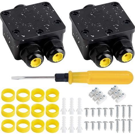 IP68 Waterproof Junction Box 3 Way Electrical Cable Connector Anti-UV Anti-ash Outdoor Junction Box for Ø 4 to 14mm 2 Pcs