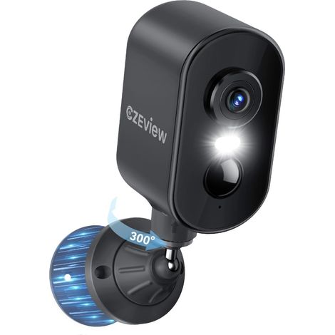 CZEview Caméra de Surveillance Extérieure 2K sans Fil sur Batterie, Caméra IP PTZ 300° WiFi 2.4GHz avec Montage Magnétique, Vision Nocturne en Couleur et Détection IA, Noire (1/5)