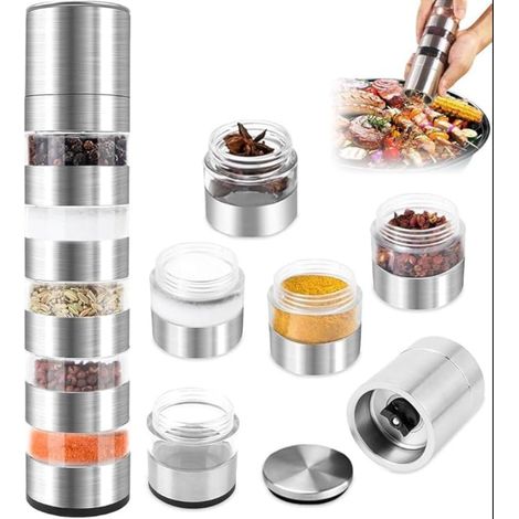 pots à épices avec couvercle En acier inoxydable Portables avec moulin voyage maison cuisine steak barbecue (1/5)
