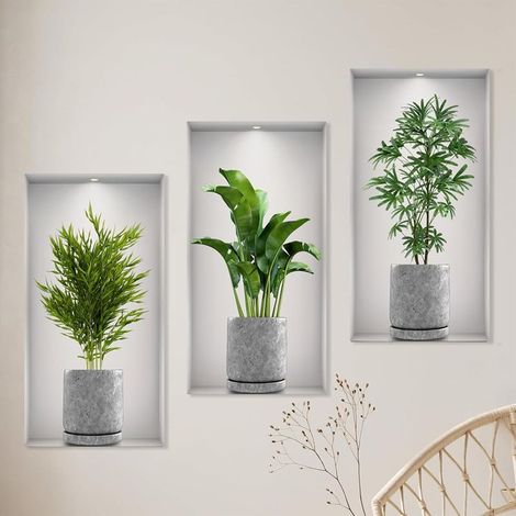 3 Pièces Stickers Muraux Vase 3D Stickers Plante Decoration Murale Salon Convient pour Décorer les Chambres les Salles a Manger les Hôtels et pour Recouvrir les Murs Endommagés (1/5)