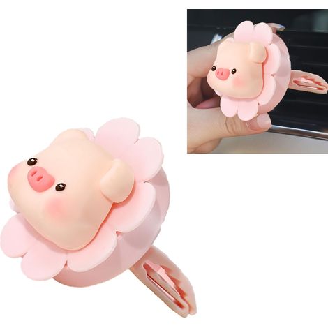 Diffuseur de parfum pour grille d'aération de voiture, en forme de petite fleur, avec clip de fixation et motif cochon. Idéal pour décorer l'intérieur de votre voiture. (1/5)