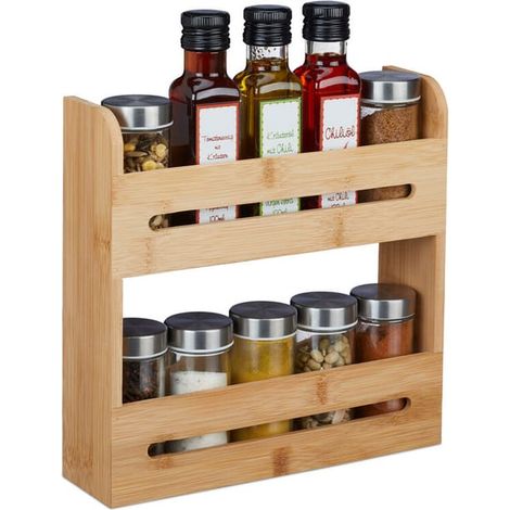 2-stöckiges Gewürzregal, 25 x 25 x 7 cm, Naturholz, Kompakter Gewürzorganizer für die Arbeitsplatte, Gewürzhalter, Küchenaufbewahrung (SKU: 94940158) (1/4)