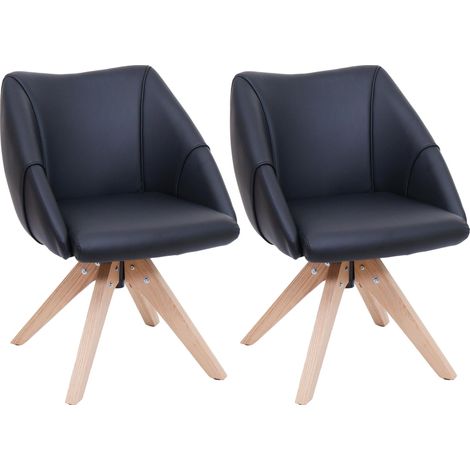 2er-Set Esszimmerstuhl HHG-525, Küchenstuhl Drehstuhl Polsterstuhl Esstischstuhl, drehbar Holz Kunstleder schwarz