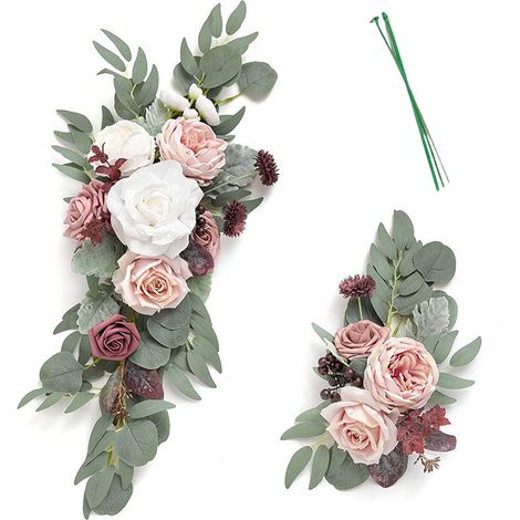 2 guirlandes de fleurs artificielles pour arche de mariage, panneau de bienvenue, décoration florale, fond de réception, blanc et rose (1/3)