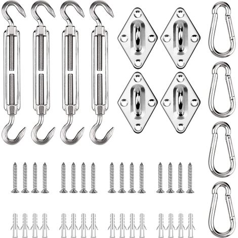 Kit de fixation pour voile d'ombrage, accessoires pour auvent, vis de tension en acier inoxydable, jeu de mousquetons avec vis pour une installation sécurisée des voiles d'ombrage
