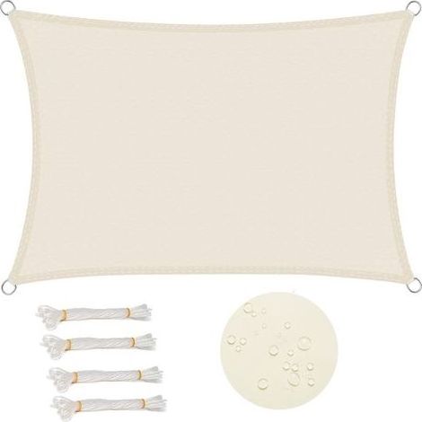 Voile d'ombrage rectangulaire 3x4 m – Imperméable – Protection UV 93% – Coins renforcés – Anneaux inox 304 – Corde coupe-vent 2 m