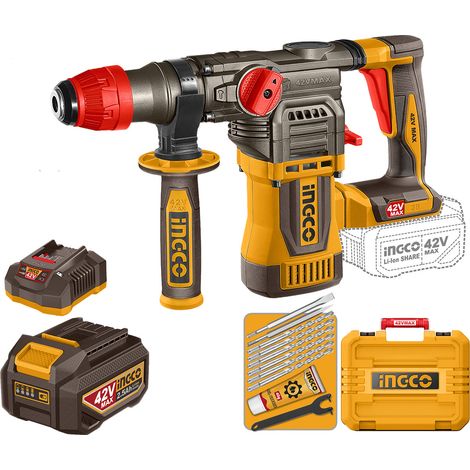 Ingco Martillo Rotativo inalámbrico 42V 28MM CRHLI422882E + 2 Baterías 2,5 Ah + Cargador