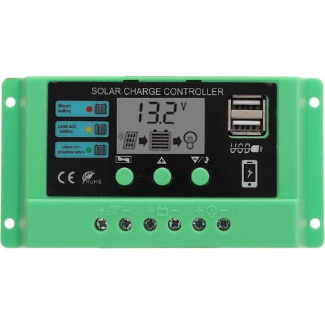 Solar-Laderegler mit PWM-Steuerung, einstellbarem LCD-Display, 12 V/24 V, grünes Gehäuse, 20 A