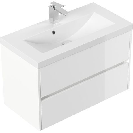 Badmöbel Melora und Waschtisch 80cm 2 Greifraum SoftClose Auszüge weiss hochglanz