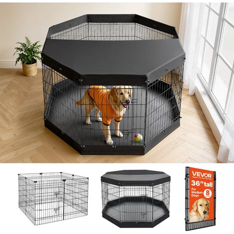 8 Panneaux 91 cm Parc Chien Métal Pliable Clôture Chiot Sécurisée avec Porte et Tapis Imperméable pour Grands Chiens et Chats (1/5)