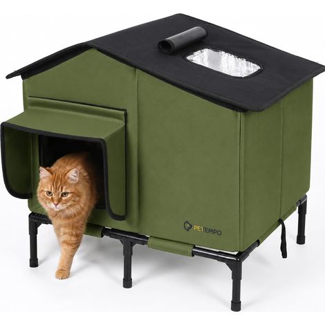 Niche pour chat d'extérieur imperméable avec pied surélevé, porte d'évasion et fenêtre de toit, pour chats sauvages, taille M (1/5)