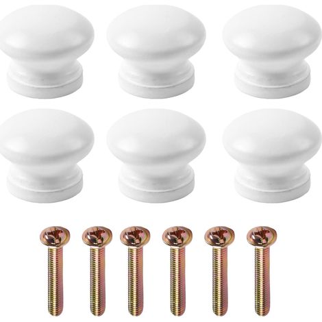 6 Poignée Meuble Bois, Rond Naturel Blanc, 30x20mm, Pour Placard Tiroir Armoire Cuisine Chambre