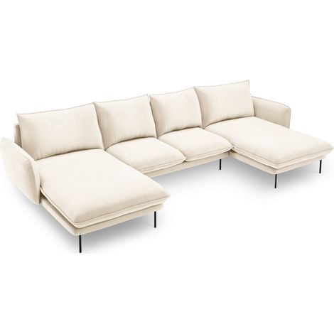 Canapé panoramique 6 places en velours beige clair (1/5)