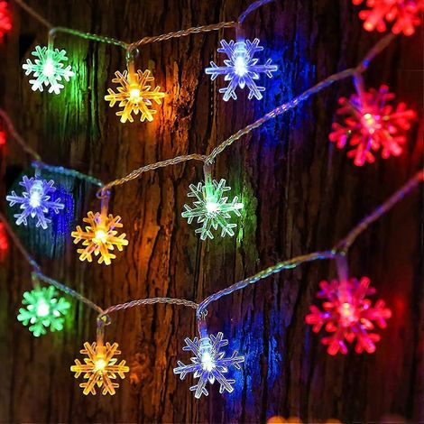 Paquete de 2 guirnaldas de luces navideñas con forma de copo de nieve, 6 metros (20 pies), 60 LED, a pilas. (1/5)