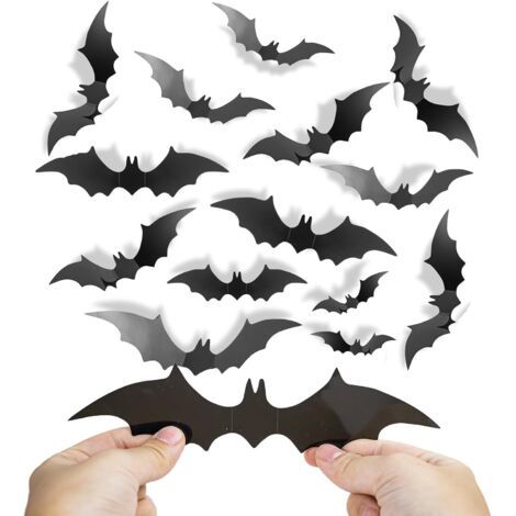 QORVA-Lot de 60 décorations murales chauve-souris d'Halloween noir 4 tailles pour décoration de fête d'Halloween,intérieur ou extérieur