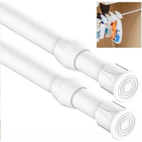 Lot de 2 tringles télescopiques pour rideaux sans perçage – Adaptées aux portes et fenêtres, idéales pour cuisine, salle de bain et chambre à coucher (40–70 cm, blanc) (1/4)