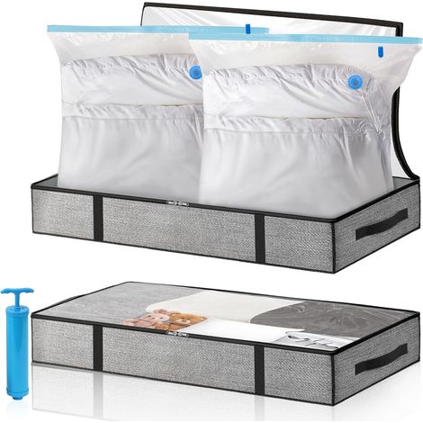 Kit de Rangement Housse de Rangement Sous Vide Grande Capacité XXL, 2 Sacs Sous Vide, 2 Sacs de Rangement en non-tissé et 1 Pompe, pour Duvet Couette Oreillers Vêtements la Literie (1/5)