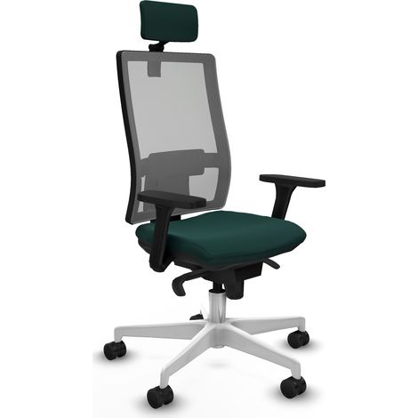 Horna sincro malla gris similpiel verde botella brazos 3D base blanca cabecero 2D ruedas 65mm nailon (1/5)