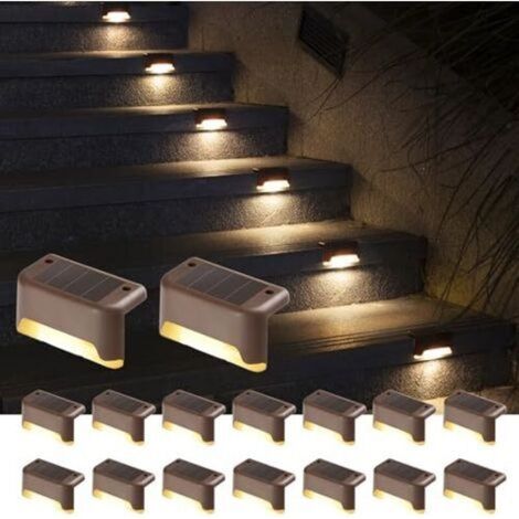 Outdoor solar lights, set of 16, for stairs, fences, gardens, balconies, decks, fences, yards, patios. Guaranteed waterproofing. Warm white. (1/5)