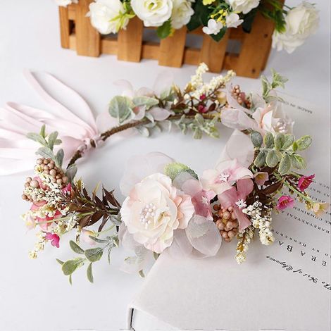 Couronne de fleurs pour bandeau, guirlande florale, accessoires photo pour mariages et fêtes - B90, WZ-845R (1/2)