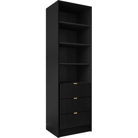 Estantería Comfivo Papilio, Negro, Con cajones, Abierto, Aglomerado laminado, MDF, Número de puertas: 0, Número de cajones: 0, 180x60x40cm