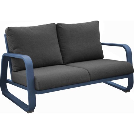 PROLOISIRS Canapé 2.5 places Antonino sofa en aluminium/coussins - bleu/gris