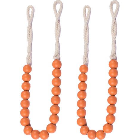 Rideau En Perles Bois - Attaches Pour Rideaux En Bois Naturel - Décoration Intérieure Festive Et Moderne - Par Lot De 2 (1/5)