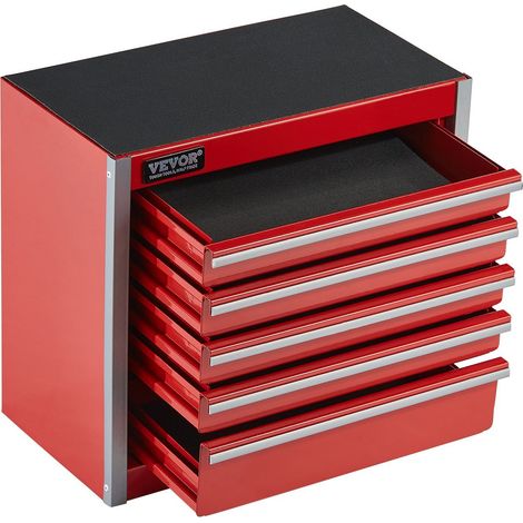 Coffre à outils en métal portable 21,8 cm avec 5 tiroirs EVA et patins PP, acier robuste finition thermolaquée rouge (1/5)