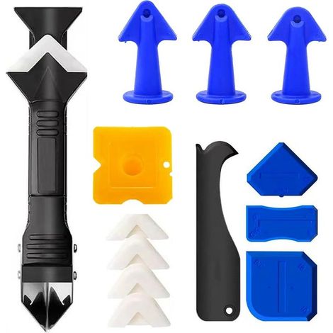 3 en 1 Silicone Grattage à joint Kit d'outils de calfeutrage en silicone pour enlever le calfeutrage Buse d'étalement Applicateur de mastic et outils de finition (1/4)