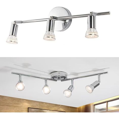 Kit d'éclairage sur rail flexible à 3 lampes, plafonnier encastré, éclairage sur rail LED avec tête d'éclairage moderne chromée et rotative (1/5)