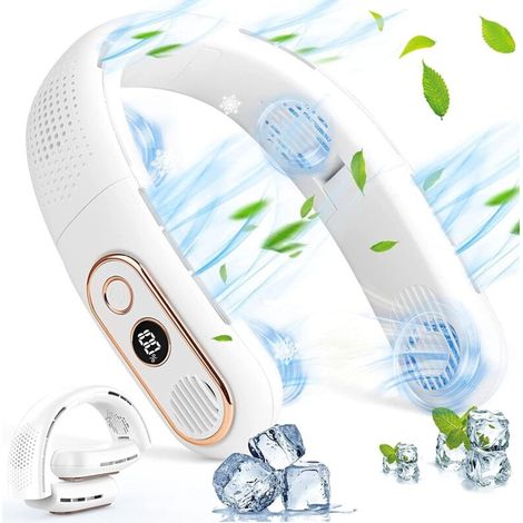 Ventilatore da collo ricaricabile e pieghevole con batteria da 4000 mAh, 3 velocità e display a LED, portatile per casa, viaggi e sport - Crezuo