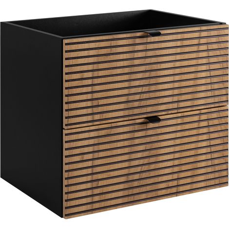 Meuble sous vasque à suspendre AURA LOFT 60 cm noir et chêne - style industriel (1/5)