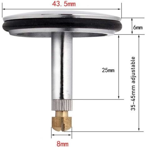 Bouchon de cale de baignoire réglable de rechange pour lavabo avec tige de 8 mm de diamètre et couvercle de 43,5 mm de diamètre (1/3)