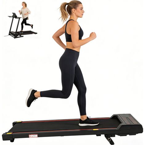 Tapis de course électrique 2 en 1 portable, inclinaison réglable, vitesse 1-6 km/h, télécommande, écran LED, marche & jogging domestique 104x46x9,15cm - Noir (1/5)