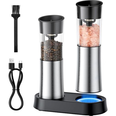 Moulin à poivre électrique, moulin à sel automatique, moulin à poivre rechargeable par USB, moulin réglable, adapté à la cuisine.