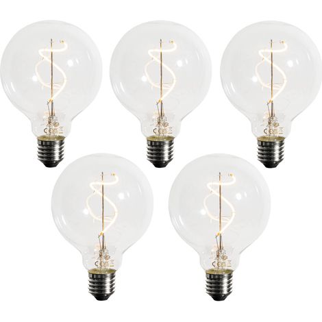 LUEDD Set di 5 Lampadina LED E27 a filamento spirale dimmerabile G95 4W 270lm 2200K