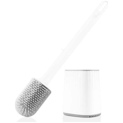Brosse WC Silicone Multifonction 3 en 1 Support Murale Séchage Rapide pour Salle de Bain Blanc